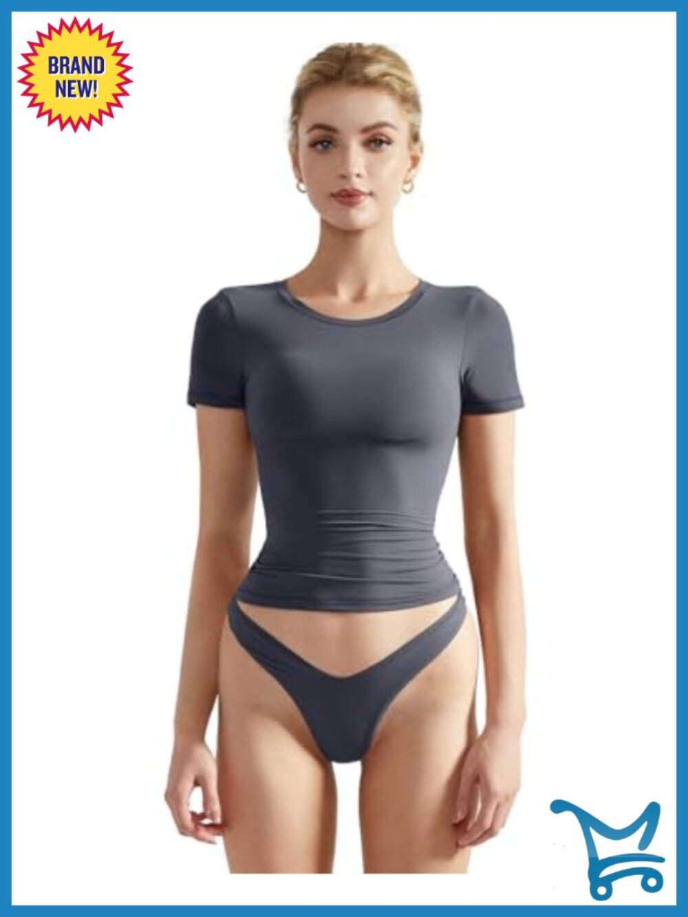 Double Lined Fitted Crew Neck Short Sleeve Y2K Crop Top Basic Tee